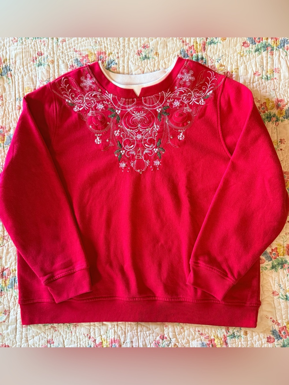 Vintage Shenanigans Red Christmas Sweatshirt XL Embroidered Rhinestone Holiday